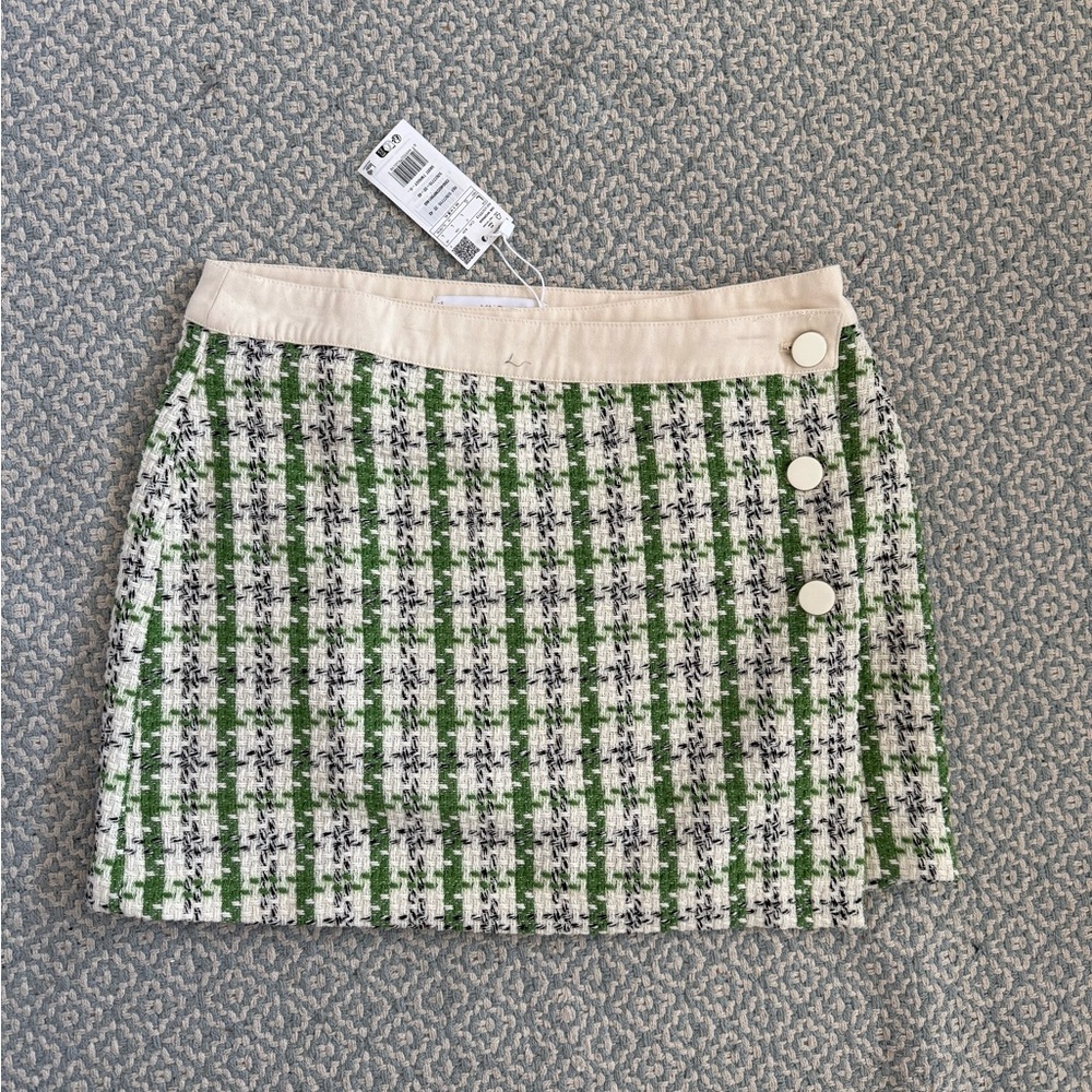 Mango Green and White Mini Pencil Skirt for Work